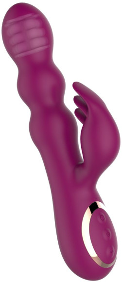 Сливовый вибратор-кролик AN Stamen с массажем бусинами - 22 см.