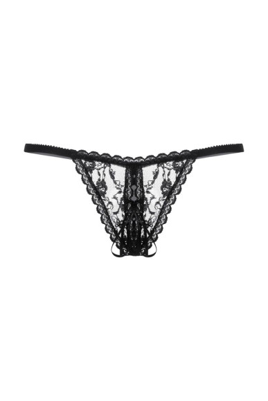 Черные ажурные трусики с вырезом и завязочкой