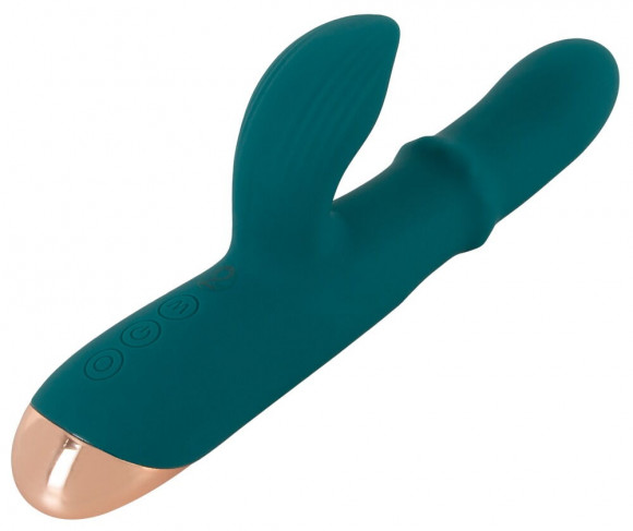 Зеленый вибратор-кролик с подвижным кольцом Thumping Rabbit Vibrator - 22,7 см.