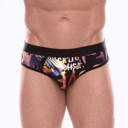 Черные трусы-джоки с разноцветным блестящим принтом