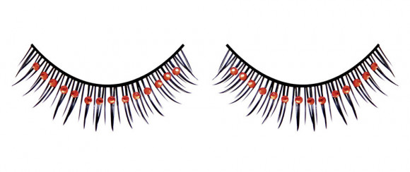 Чёрные ресницы средней длины с красными стразами