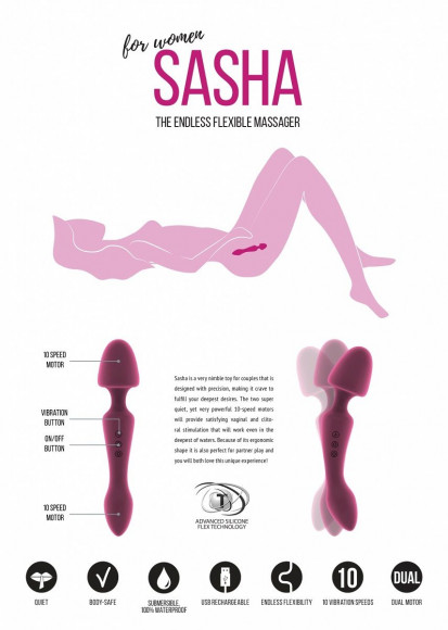 Розовый двусторонний вибратор Sasha - 22,5 см.