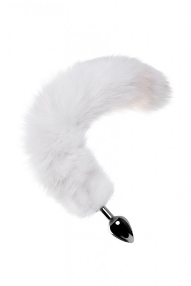 Большая серебристая металлическая анальная втулка с серым лисьим хвостом
