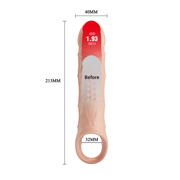 Телесная удлиняющая насадка с рельефом и вибрацией Brad - 21,3 см. Телесная удлиняющая насадка с рельефом и вибрацией Brad - 21,3 см.