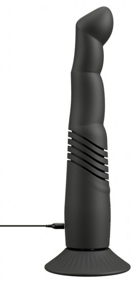 Черный вибратор с поступательными движениями G and P-Spot Thrusting Vibrator - 23 см.