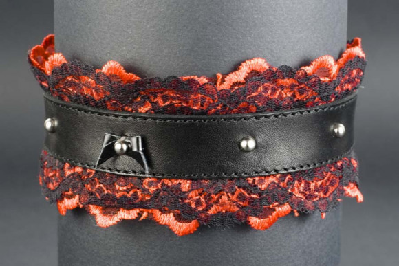 Подшитый красно-чёрный чокер  Готика-21 