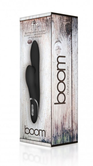 Чёрный вибратор BOOM Fir с клиторальной щёточкой - 23 см.
