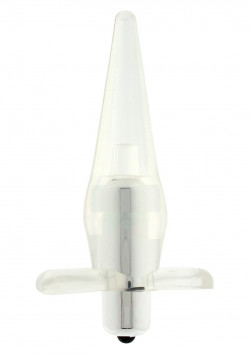 Прозрачная анальная пробка Power Buttplug с вибрацией - 12 см.