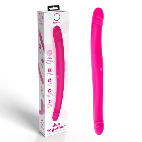 Розовый двусторонний вибромассажер на радиоуправлении Duo Together - 44,5 см.