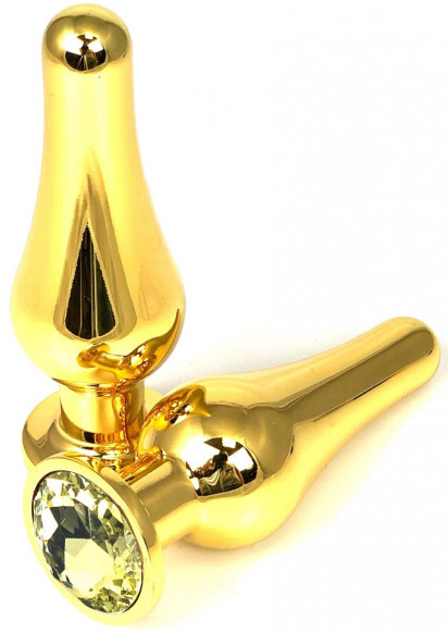 Золотистая удлиненная анальная пробка с желтым кристаллом - 11,5 см.