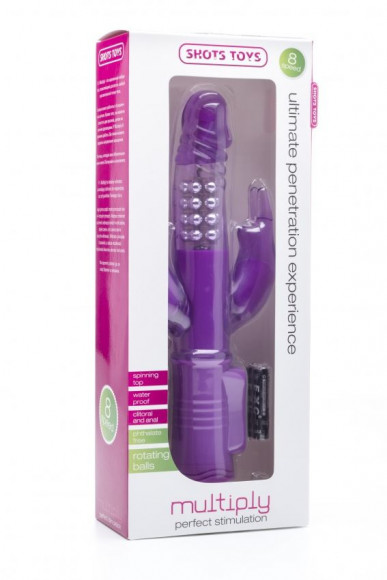 Фиолетовый вибратор Multiply с двумя отростками - 23,5 см.