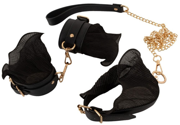 Черный бондажный комплект с плиссировкой Черный бондажный комплект с плиссировкой