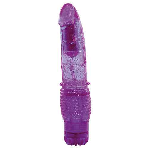 Фиолетовый вибратор с блёстками VIBRATOR JAMMY JELLY HAPPY GLITTER - 21 см.