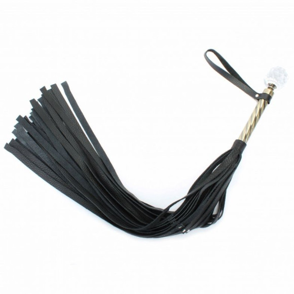 Черная плеть с кристаллом на металлической ручке - 78 см. Черная плеть с кристаллом на металлической ручке - 78 см.