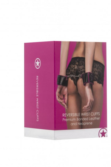 Чёрно-розовые двусторонние наручники Reversible Wrist Cuffs