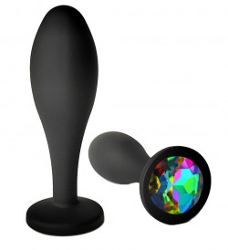 Черная анальная пробка с радужным кристаллом - 11 см.