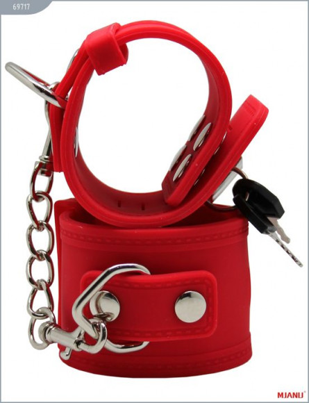 Красные силиконовые наручники с фиксацией