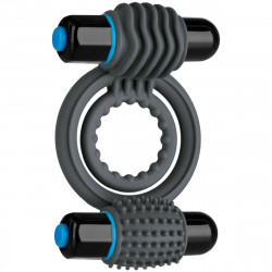 Чёрное эрекционное водонепроницаемое кольцо с двумя съемными вибропулями