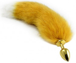 Золотистая анальная пробка с лисьим хвостиком