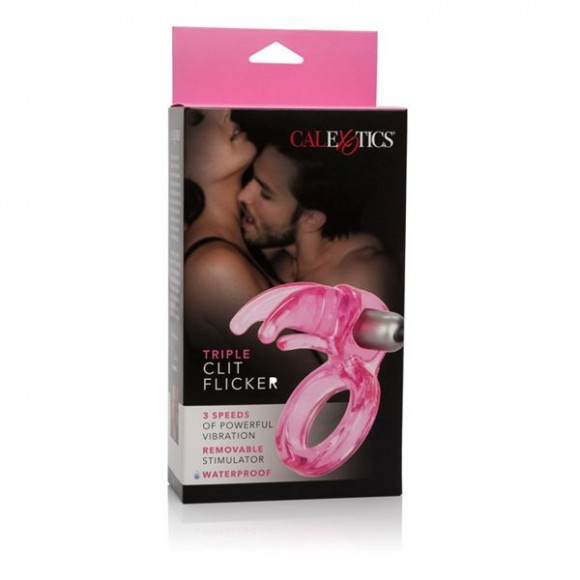 Розовое виброкольцо Triple Clit Flicker