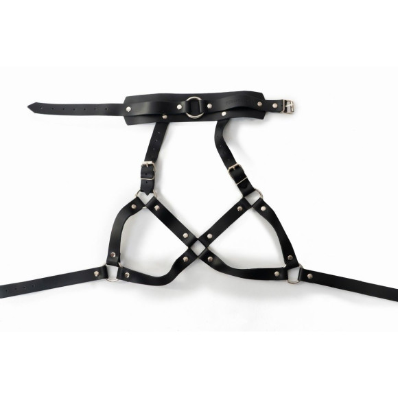 Эффектная черная портупея с ошейником Эффектная черная портупея с ошейником