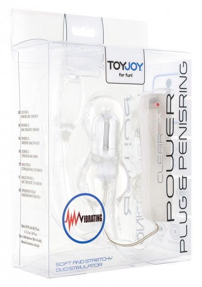 Прозрачная анальная пробка с вибрацией и эрекционным колечком MANPOWER 