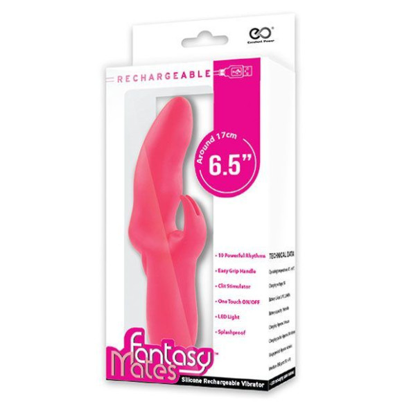Розовый вибратор со стимулятором клитора MATES FANTASY RECHARGE VIBRATOR - 17 см. Розовый вибратор со стимулятором клитора MATES FANTASY RECHARGE VIBRATOR - 17 см.