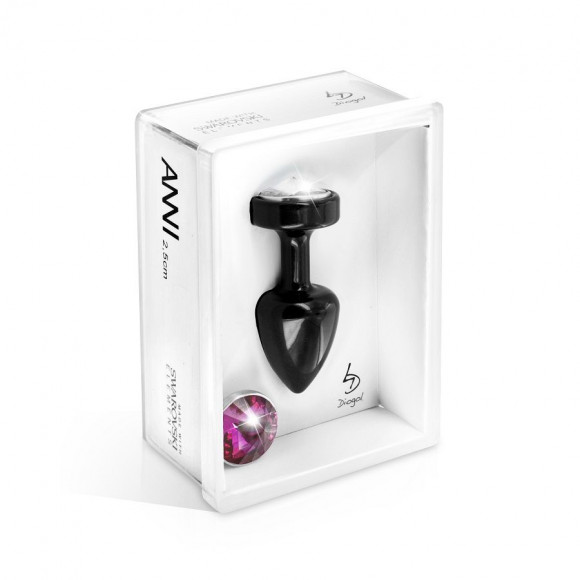 Чёрная анальная пробка с 2 сменными кристаллами Anni Magnet T2 Black Fuсshia crystal - 7,5 см.