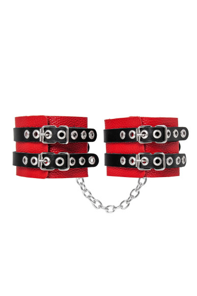 Красно-черные мягкие оковы с двумя ремешками с люверсами