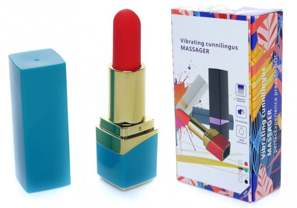 Голубой мини-вибратор в форме помады