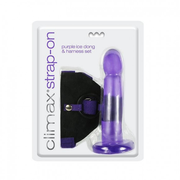 Фиолетовый страпон Climax Strap-on Purple Ice Dong & Harness set - 17,8 см.
