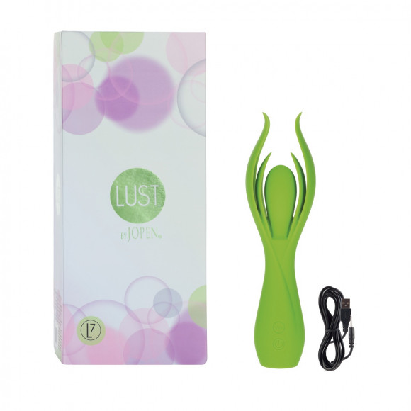 Зелёный вибромассажер с двойными лепестками L7