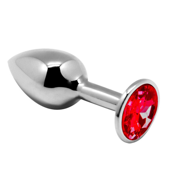 Серебристая анальная втулка Mini Metal Butt Plug Size M с красным кристаллом Серебристая анальная втулка Mini Metal Butt Plug Size M с красным кристаллом