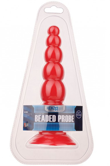 Красная анальная пробка-ёлочка MENZSTUFF BEADED PROBE - 16,5 см.