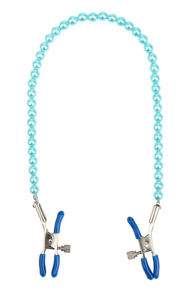 Зажимы на соски с голубыми бусами