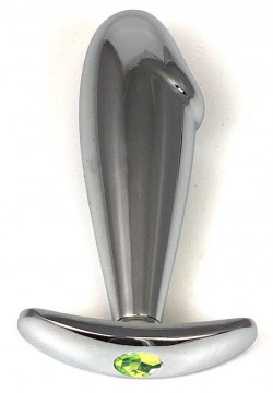 Серебристая анальная пробка-фаллос с лаймовым кристаллом – 9,5 см.