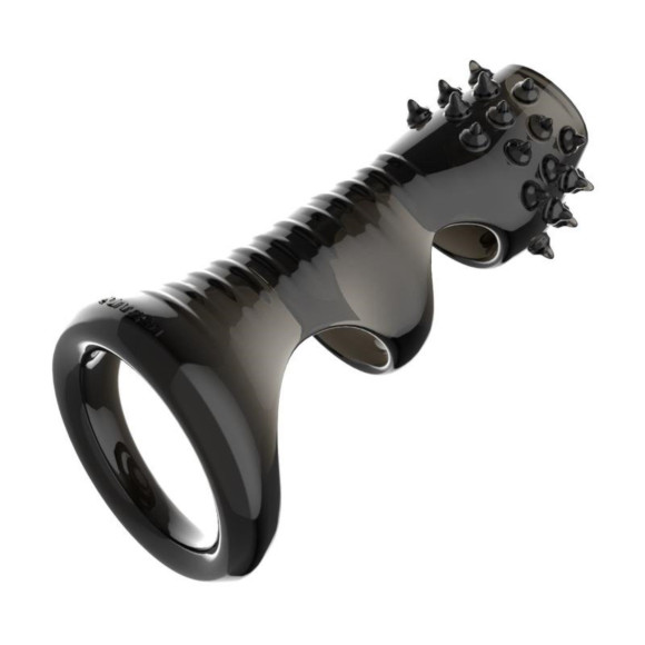 Черная рельефная насадка на пенис «Оки-Чпоки» с усиками Черная рельефная насадка на пенис «Оки-Чпоки» с усиками