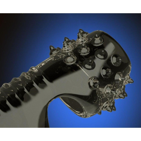 Черная рельефная насадка на пенис «Оки-Чпоки» с усиками Черная рельефная насадка на пенис «Оки-Чпоки» с усиками