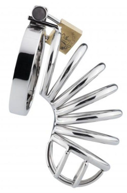 Серебристый мужской пояс верности Sinner Metal Chastity Cage