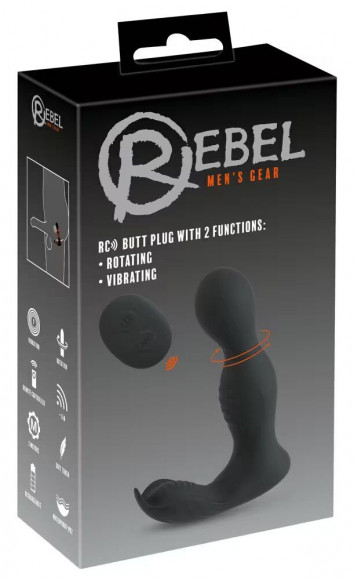 Черная анальная пробка с вибрацией, вращением и пультом ДУ RC Butt Plug with 2 Functions