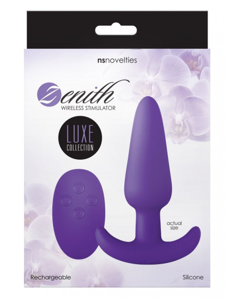 Фиолетовая анальная вибропробка с пультом ДУ Luxe Zenith Wireless Plug - 9,9 см.