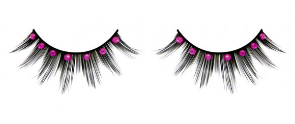 Чёрные ресницы с ярко-розовыми стразами