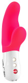 Ярко-розовый вибратор с клиторальным отростком MiSS Bi - 17 см.