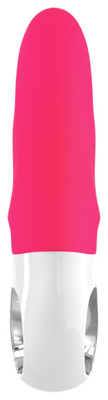 Ярко-розовый вибратор с клиторальным отростком MiSS Bi - 17 см.