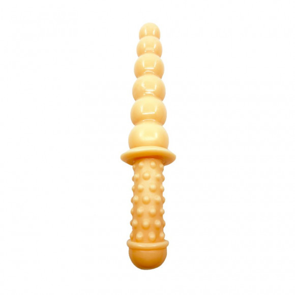 Телесный рельефный анальный стимулятор-жезл - 35 см.