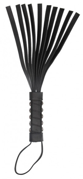 Черная плетка с металлическим декором в виде черепов - 53 см.