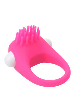 Розовое эрекционное кольцо с щеточкой LIT-UP SILICONE STIMU RING 5
