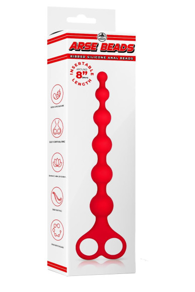 Красная анальная цепочка Ribbed Silicone Anal Beads - 26 см.