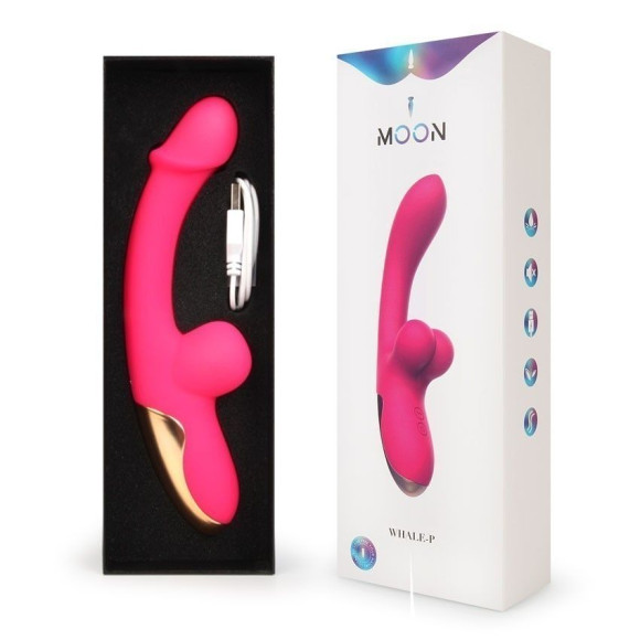 Розовый изогнутый вибромассажёр с имитацией мошонки - 20,4 см. Розовый изогнутый вибромассажёр с имитацией мошонки - 20,4 см.