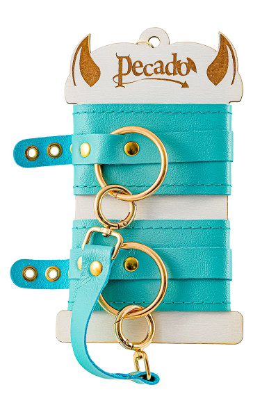 Голубые однослойные кожаные оковы